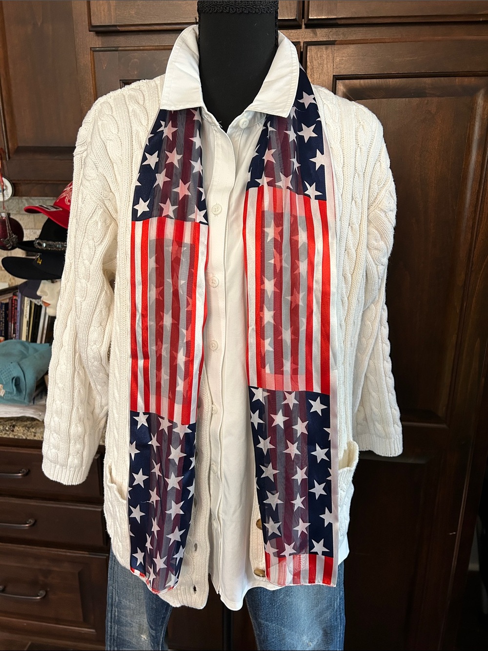 American Flag Stars & Stripes Scarf - 13 x 58 Red, White & Blue